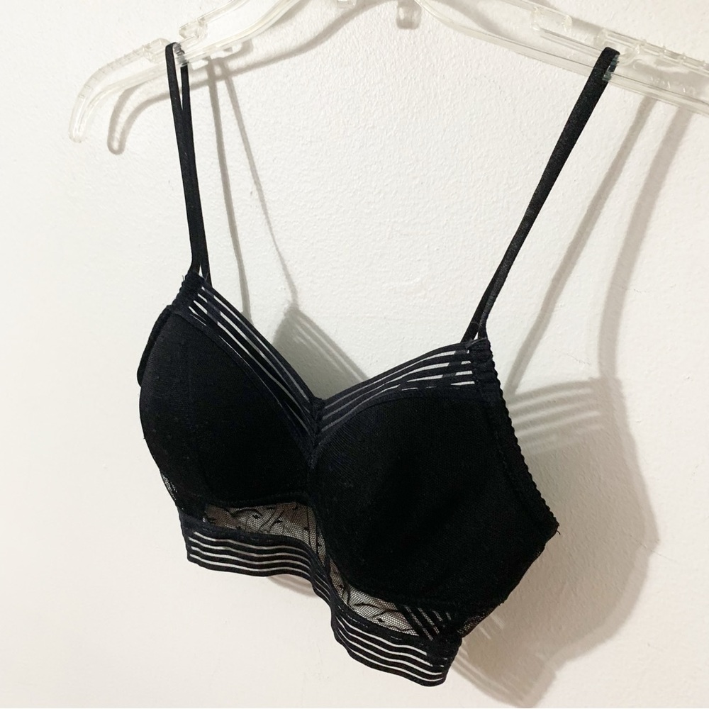 Black Mesh Strappy Bra Bralette Padded Crop Top Medium Style 8807 - Picture 2 of 12
